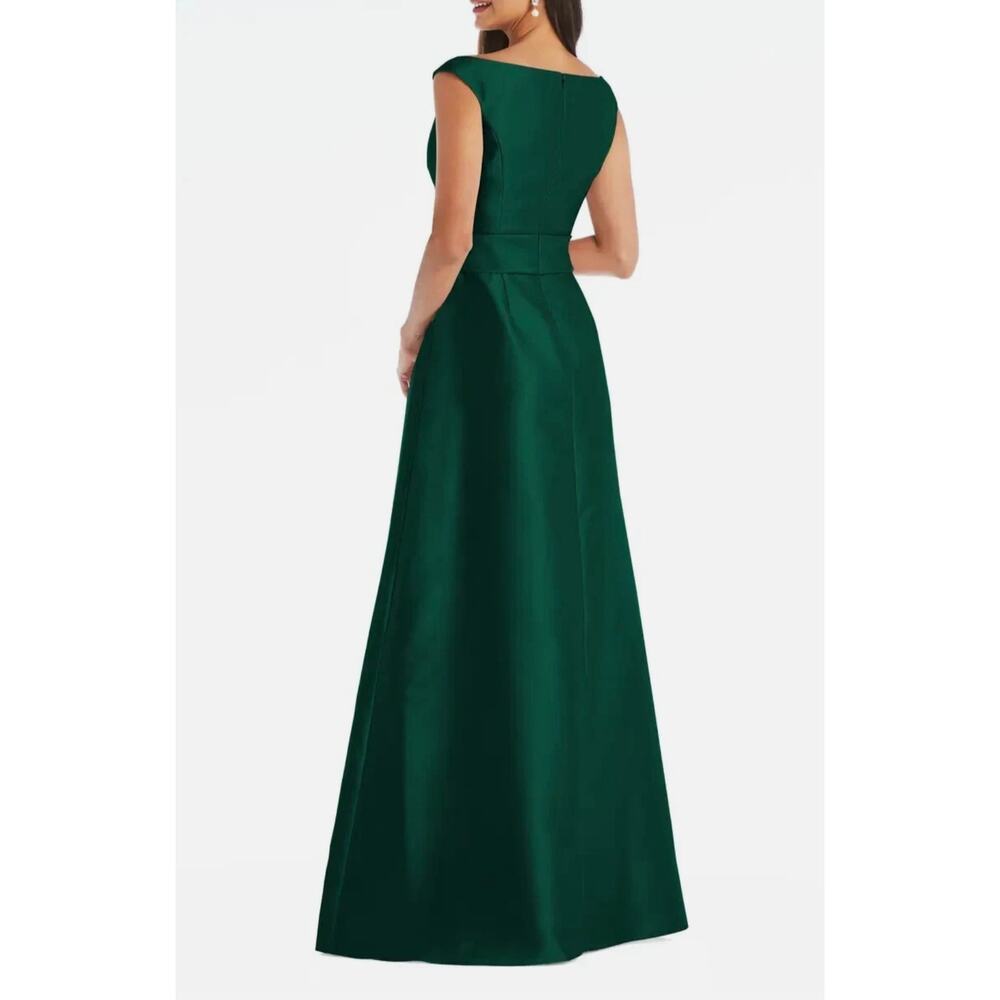 NWT Alfred Sung Off The Shoulder Trumpet Gown with Front Slit Hunter Green 14 - Picture 2 of 10